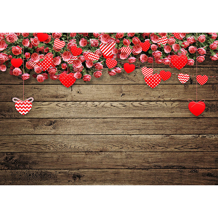 Avezano Wood Wall With Flowers And Love Hearts Backdrop For Valentine'S Day Photography-AVEZANO