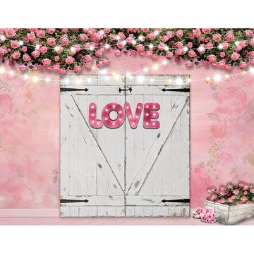 Avezano Wood Door With Flowers And Love Backdrop For Valentine'S Day Photography-AVEZANO