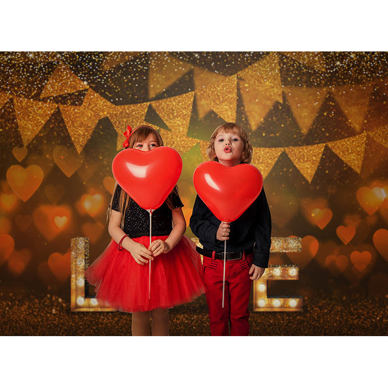Avezano Gold Love Hearts Bokeh Backdrop For Valentine&