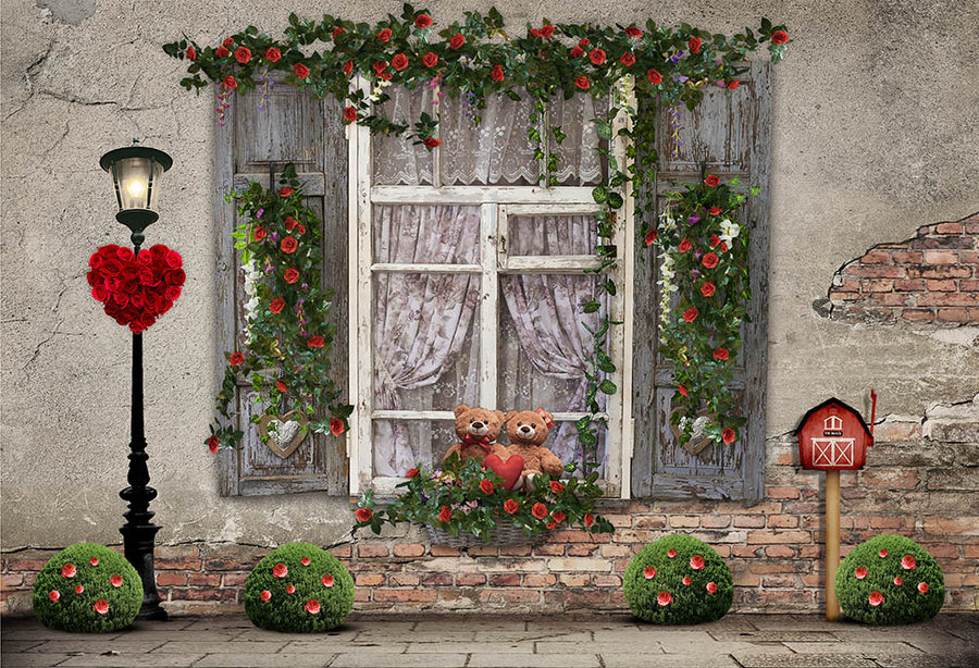 Avezano Valentine's Day Rose Window Sill 2 pcs Set Backdrop