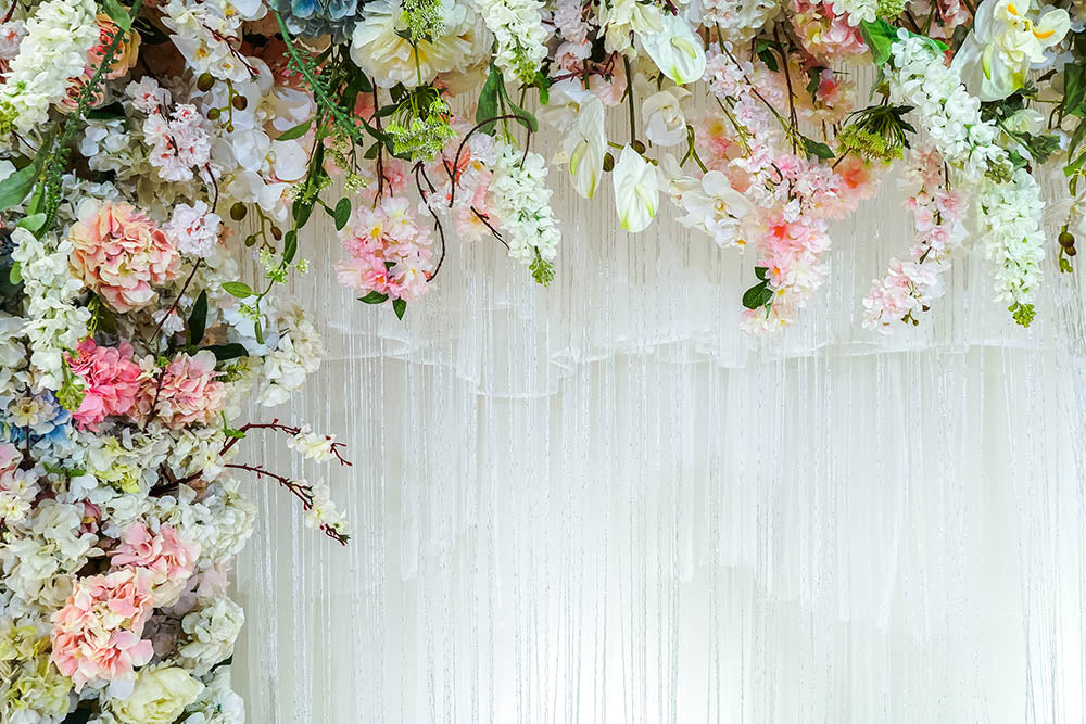 Avezano Flowers And White Yarn Backdrop For Wedding Photography-AVEZANO