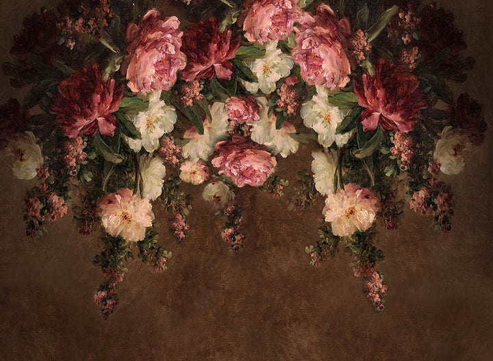 Avezano Brown Background Handpainted Art Flowers Backdrop For Photography-AVEZANO