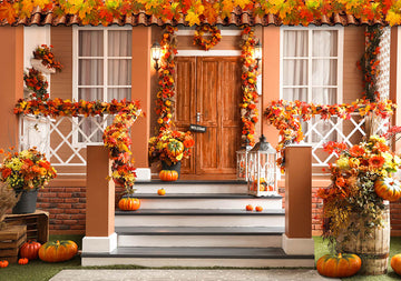 Avezano Autumn Decorated Home Door Photography Backdrop-AVEZANO