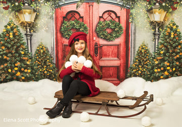 Avezano Christmas Decoration Red Door Photography Backdrop-AVEZANO