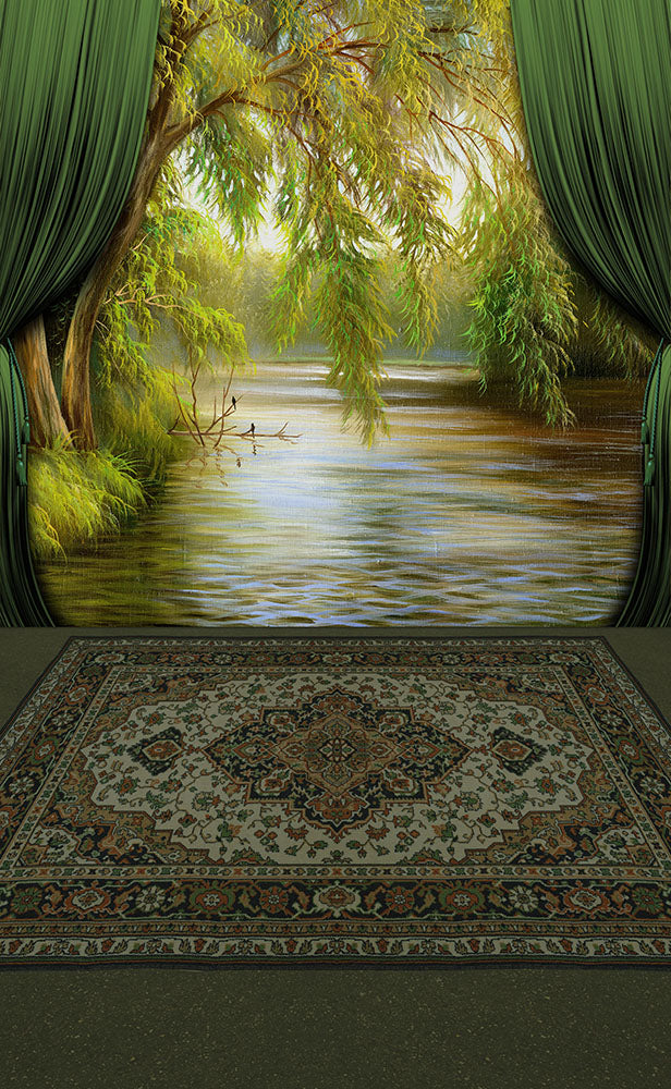 Avezano Vintage Art Lakeview With Carpet Flooring Portrait Photography Backdrop-AVEZANO