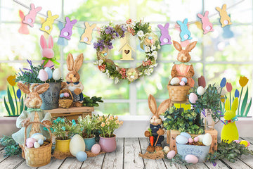 Avezano Garlands and Rabbits Spring Easter Photography Backdrop-AVEZANO