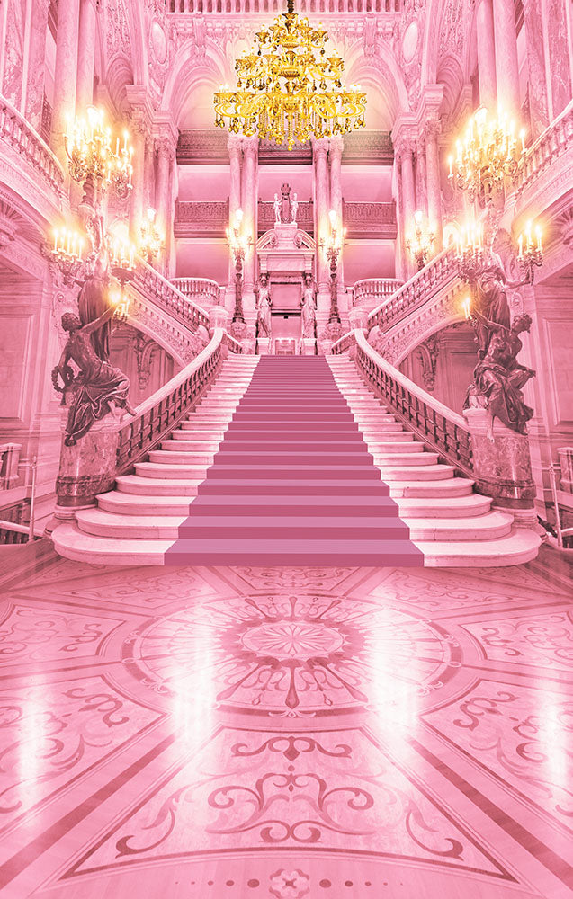 Avezano Pink-Toned Fairy Tale Castle Stairs Photography Backdrop-AVEZANO