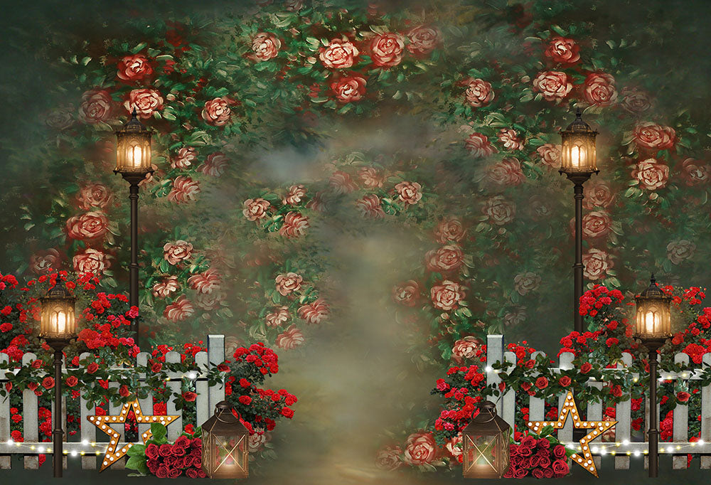 Avezano Garden Fence Rose Flower Backdrop For Valentine&