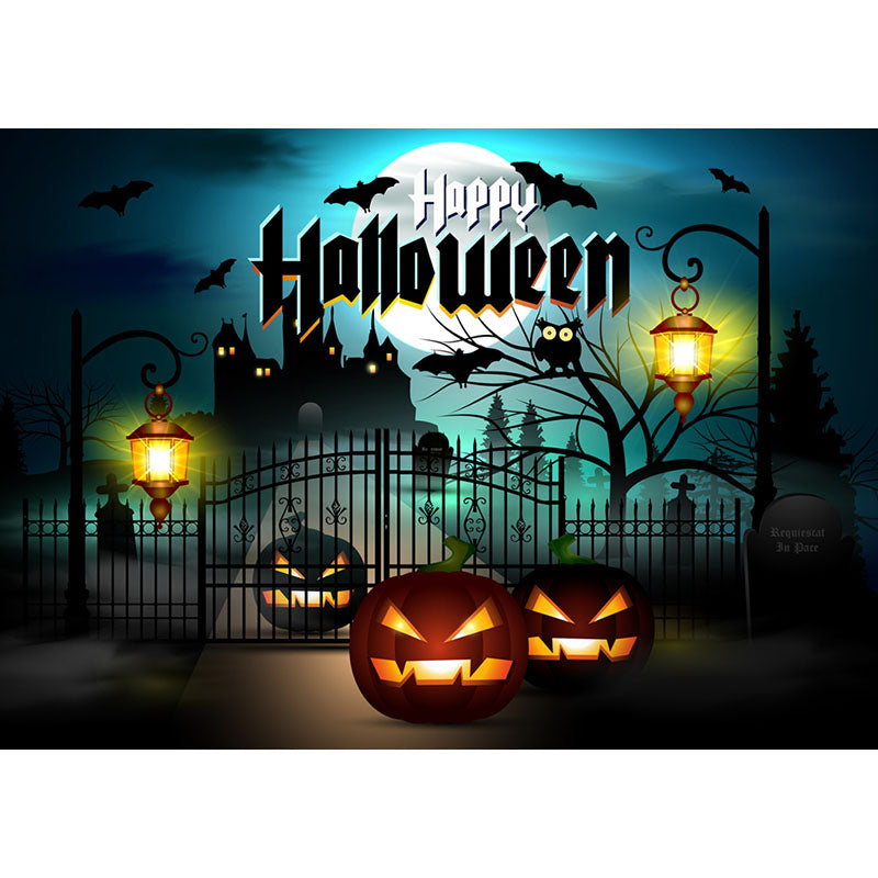 Avezano Jack-O-Lanterns And Castle Halloween Photography Backdrop-AVEZANO