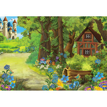 Avezano A Cabin In The Forest Cartoon Spring Photography Backdrop For Children-AVEZANO