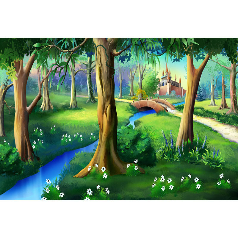 Avezano Spring Streams And Castles In The Forest Cartoon Photography Backdrop For Children-AVEZANO