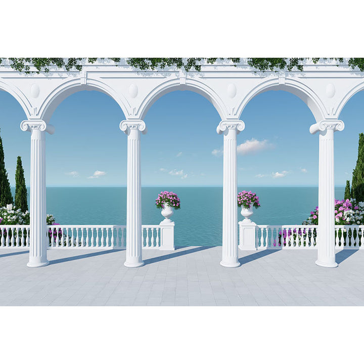Avezano White Arches By The Sea Architecture Wedding Backdrop For Portrait Photography-AVEZANO