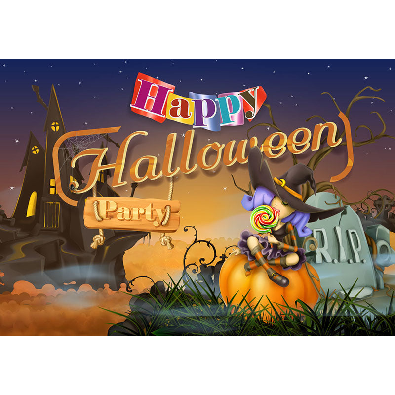 Avezano Cartoon Witch Happy Halloween Photography Backdrop-AVEZANO