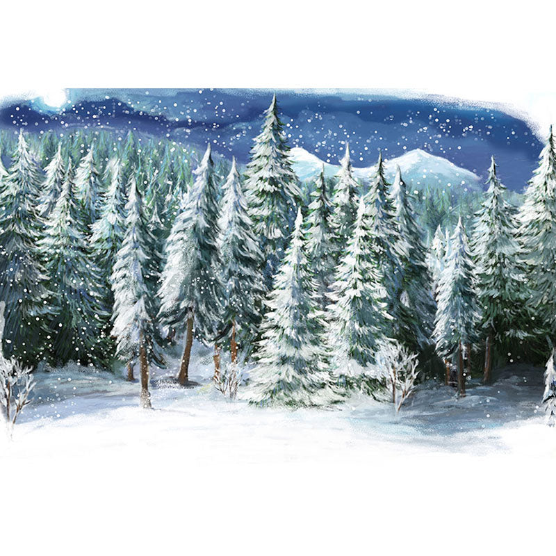 Avezano Cartoon Style Snowy Pine Forest In Winter Photography Backdrop-AVEZANO
