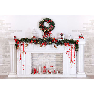 Avezano The Wreath Above The Fireplace Photography Backdrop For Christmas-AVEZANO