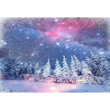 Avezano Dream Starry Night And Snowy Forest With Bokeh Photography Backdrop-AVEZANO