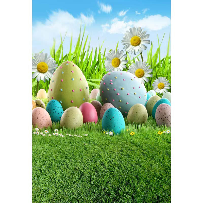 Avezano Green Lawn With Easter Colorful Eggs And Flowers In Spring Photography Backdrop-AVEZANO
