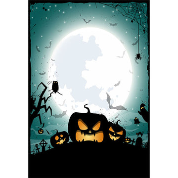 Avezano Jack-O-Lanterns And Big Moon Halloween Photography Backdrop-AVEZANO