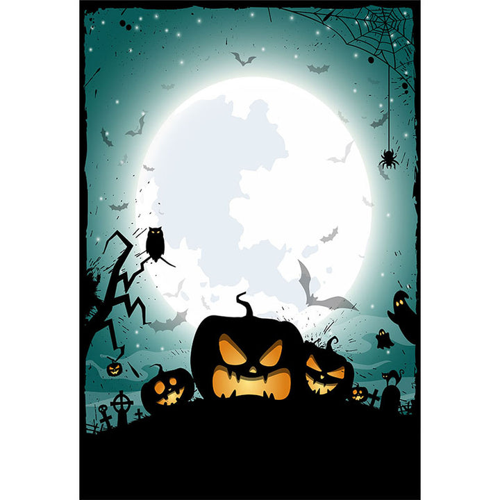 Avezano Jack-O-Lanterns And Big Moon Halloween Photography Backdrop-AVEZANO