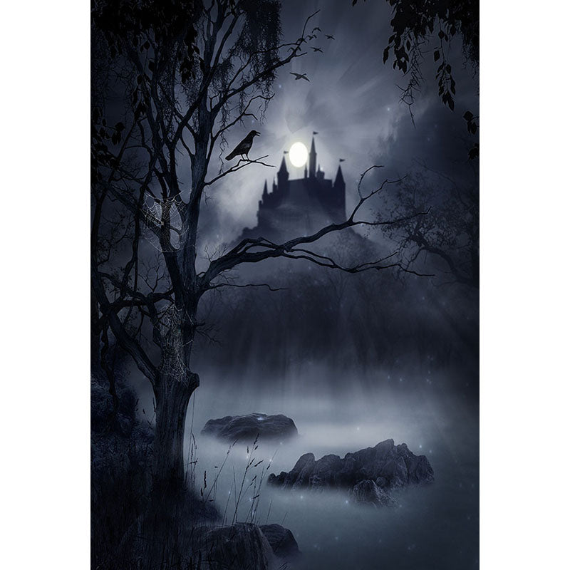 Avezano A Castle In A Dark Forest Halloween Photography Backdrop-AVEZANO