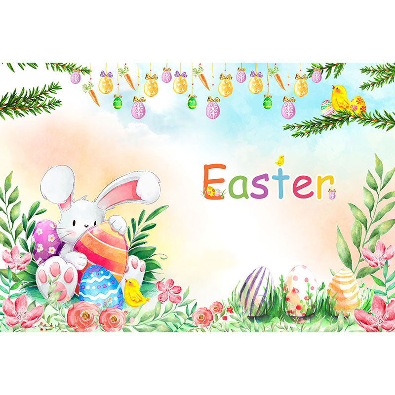 Avezano Cartoon Easter Bunny And Eggs Photography Backdrop For Easter-AVEZANO