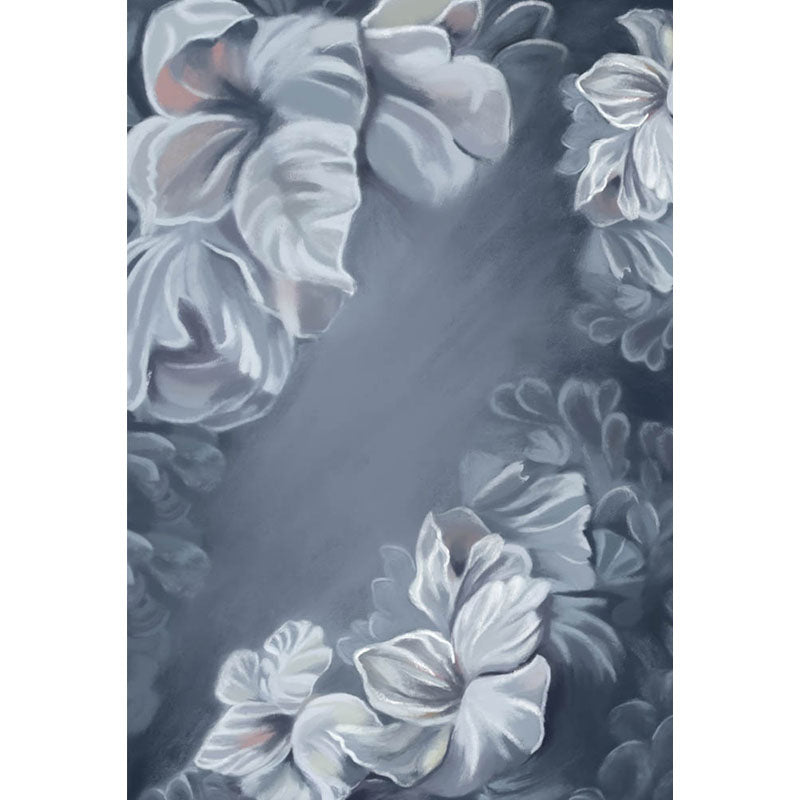 Avezano Gray Background And White Hand Painted Flowers Photography Backdrop-AVEZANO