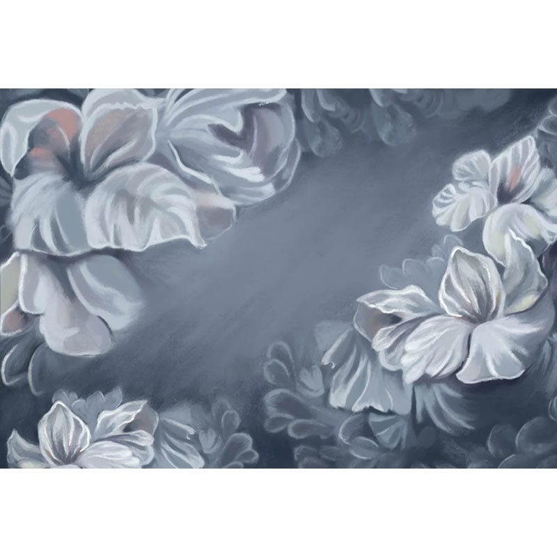 Avezano Cool Gray Hand Painted Flowers Photography Backdrop-AVEZANO