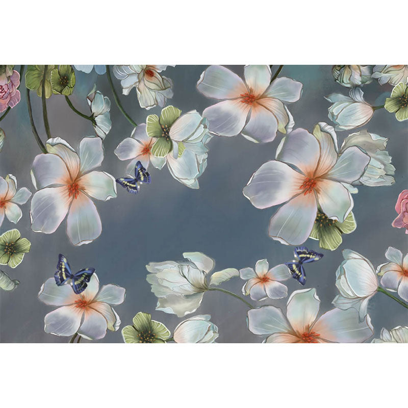 Avezano Gray Background And White Hand Painted Flowers Photography Backdrop-AVEZANO