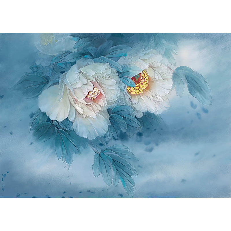 Avezano Cyan Background Handpainted Floral Art Backdrop For Photography-AVEZANO