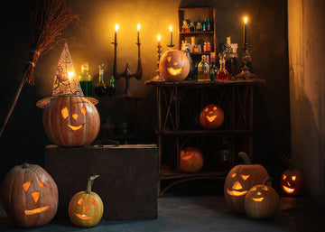 Avezano Pumpkin Lantern in The Castle Halloween Photography Backdrop-AVEZANO