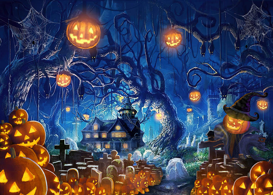 Avezano Witch Forest Jack-O-Lanterns Halloween Photography Backdrop