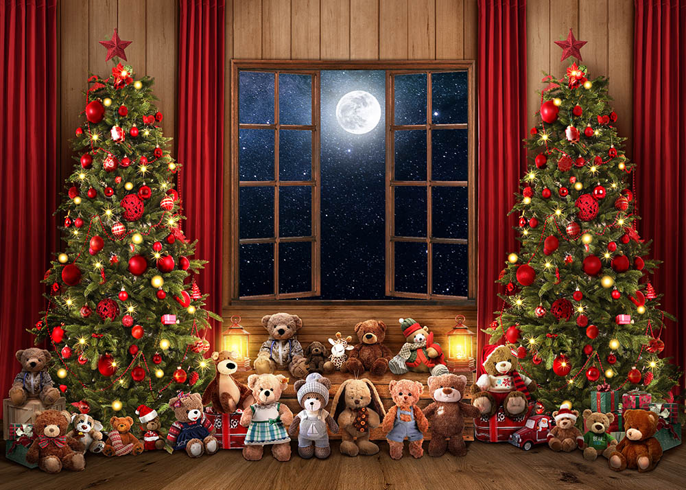 Avezano French Windows Christmas Trees Animal dolls Room Set