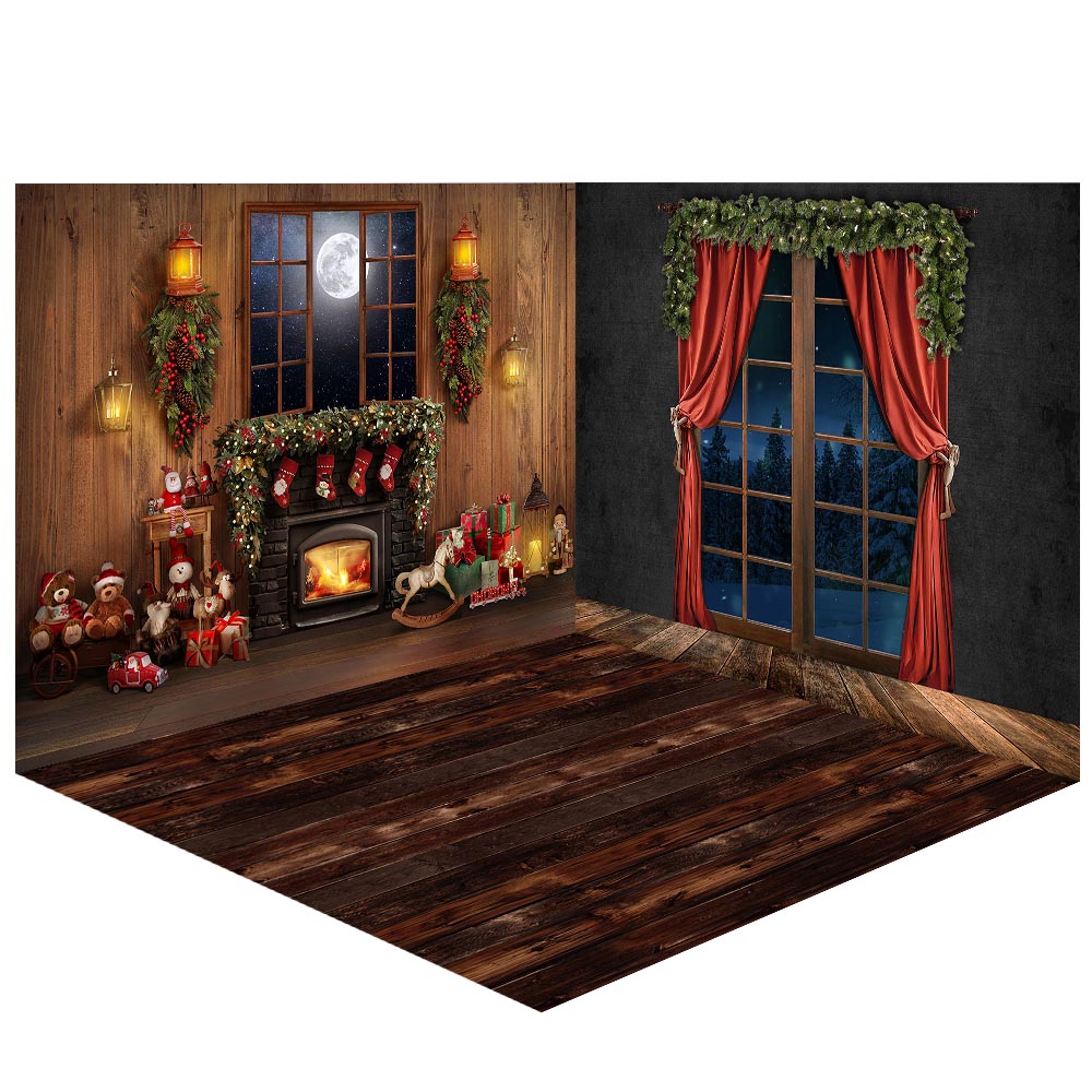 Avezano Christmas Red Curtains Photography Backdrop Room Set holiday