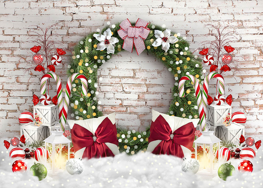 Avezano Christmas Wreath Gifts Candy In Snow Backdrop For Photography-AVEZANO