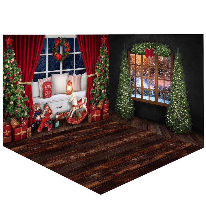 Avezano Christmas Tree and Sofa Photography Backdrop Room Set-AVEZANO