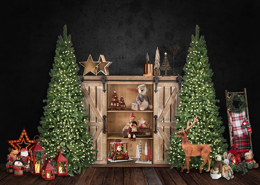 Avezano Christmas Tree and Toy Cabinet Photography Backdrop-AVEZANO