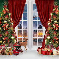 Avezano Christmas Red Velvet Curtains Photography Backdrop Room Set