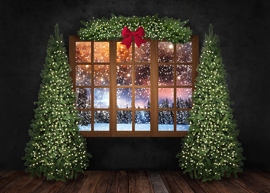 Avezano Christmas Snow Scene Fireplace Photography Backdrop Room Set