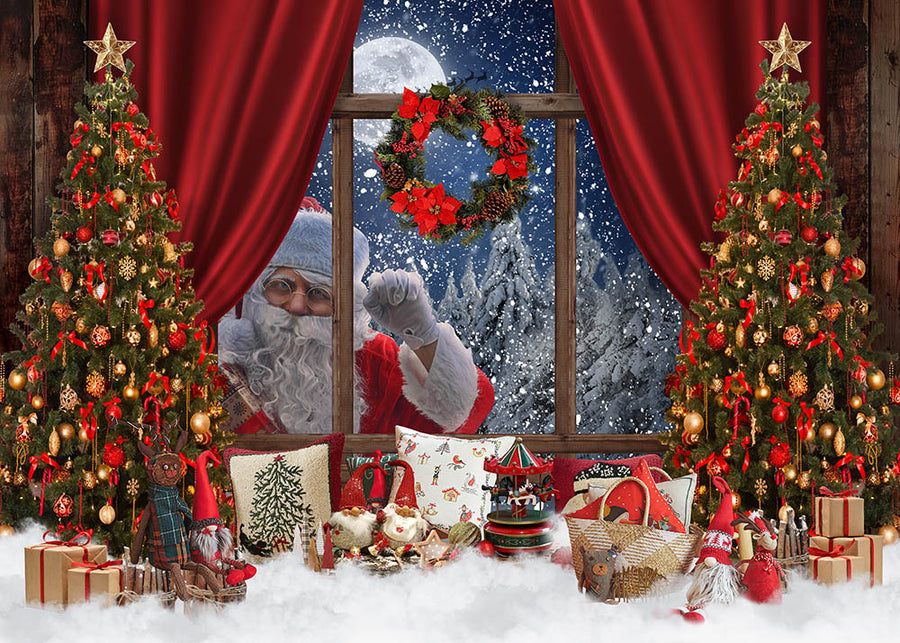 Avezano Santa Claus Outside Christmas House Photography Backdrop-AVEZANO