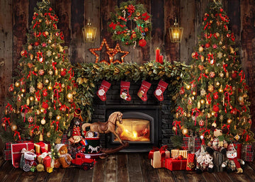 Avezano Christmas Tree and Fireplace Photography Backdrop-AVEZANO
