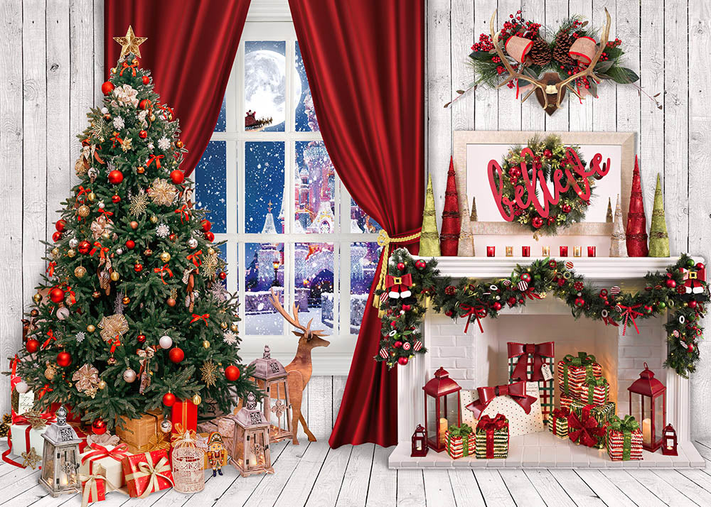 Avezano Christmas Decoration in the Wooden House Photography Backdrop-AVEZANO