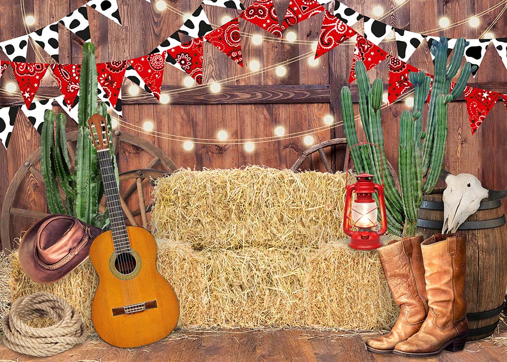 Avezano Little Cowboy Loves Music Photography Backdrop-AVEZANO