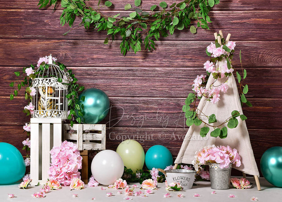 Avezano Wooden Wall Background Flowers Spring Camping Photography Backdrop-AVEZANO