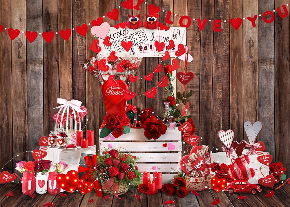 Avezano Wooden Wall Background Red Roses Valentine&