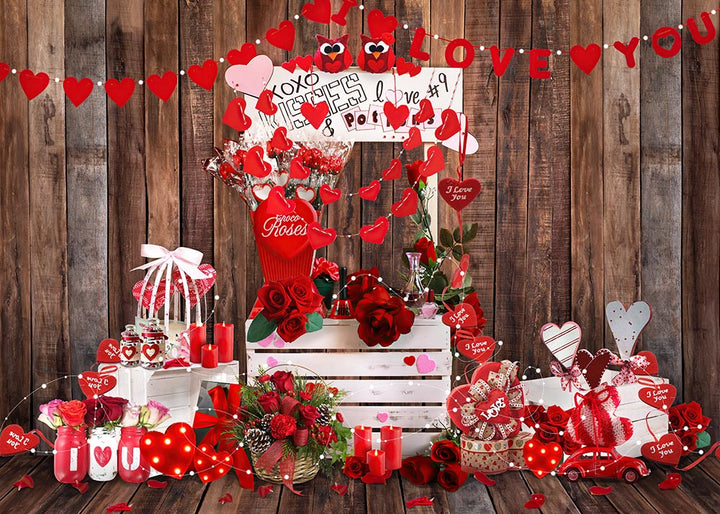 Avezano Wooden Wall Background Red Roses Valentine'S Day Theme Photography Backdrop-AVEZANO