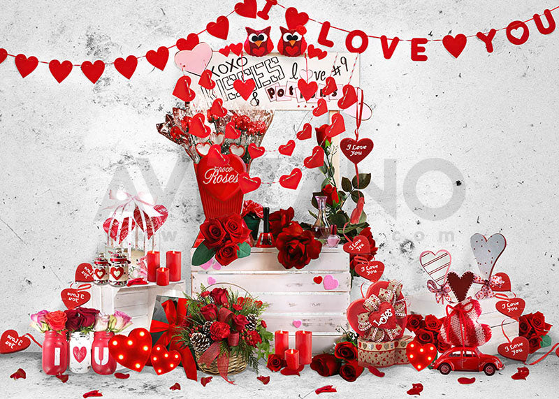 Avezano Valentine's Day Rose Theme Photography Backdrop Room Set
