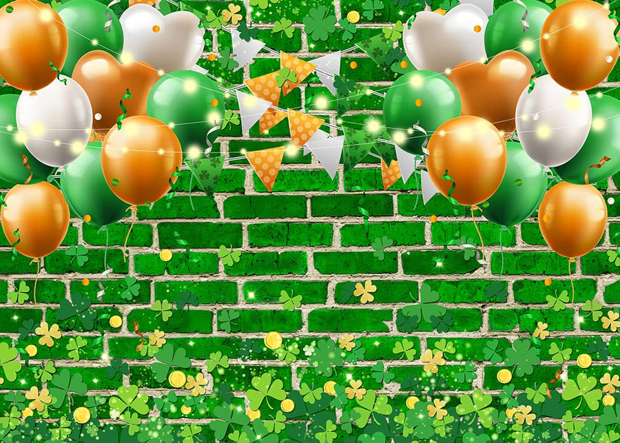 Avezano Green Brick Wall Balloons St. Patrick'S Day Backdrop For Photography-AVEZANO
