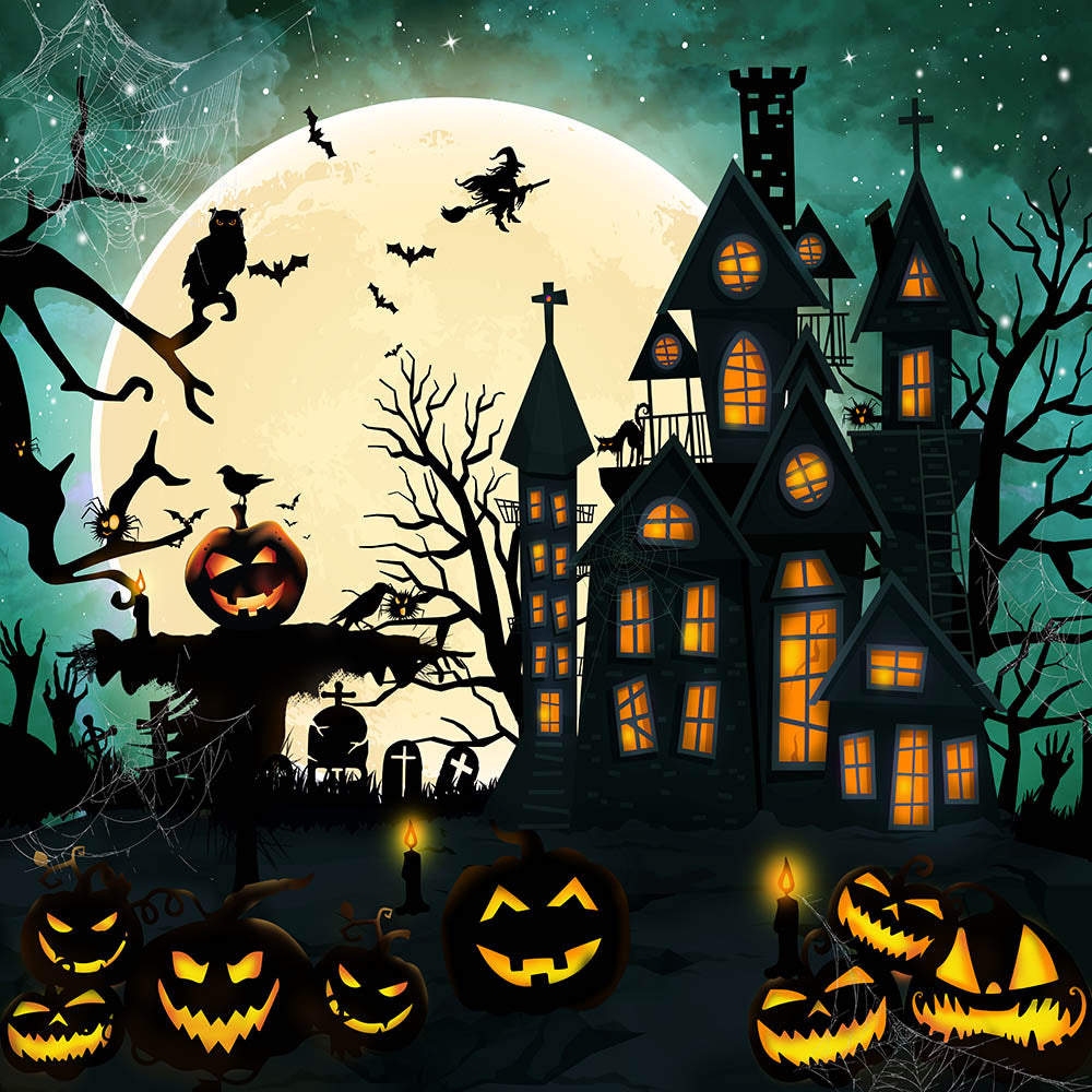 Avezano Witch'S Castle Green Sky Halloween Backdrop for Photography