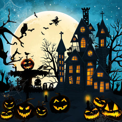 Château de sorcière d'Avezano Ciel bleu Toile de fond d'Halloween pour la photographie 