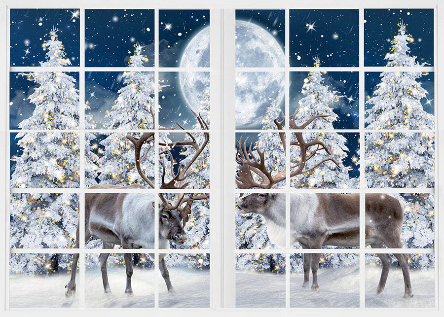 Avezano Snowy Winter Forest And Elks Window Backdrop For Photography-AVEZANO